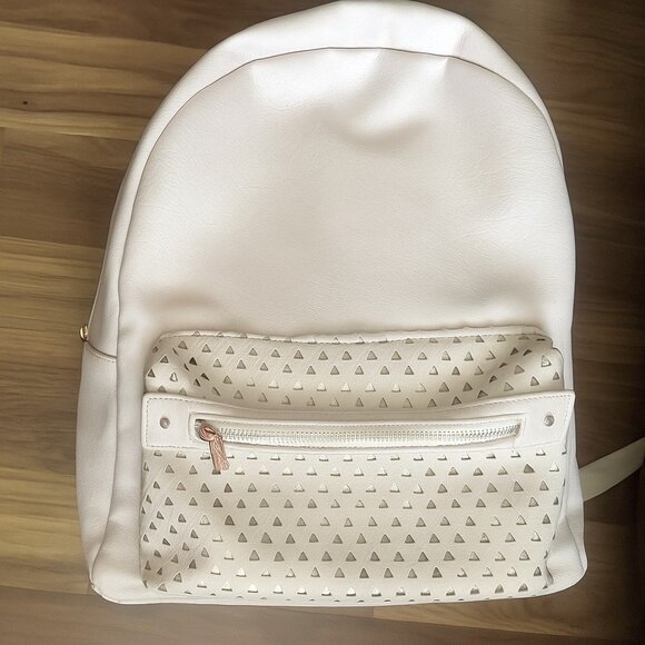 Blush Pink Faux Leather Backpack with Gold Accents & Cutout Design - Picture 1 of 9